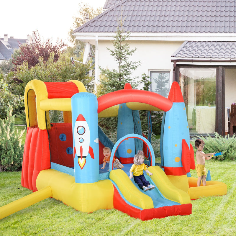 Outsunny Kids Bounce Castle House, 3 in 1 Water Slide and Pool with Inflator, Rocket Design with Carrybag