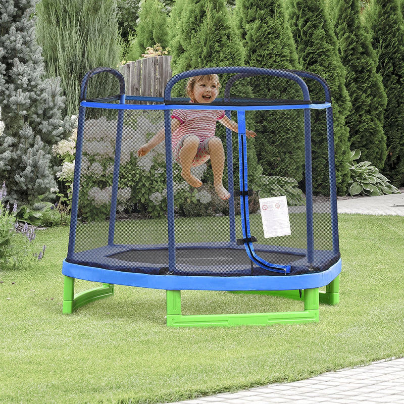 HOMCOM 215 cm Kids Trampoline Indoor Bouncer Jumper w/ Security Enclosure Net Spring Gym Play Children for 3-12 Years Old Blue