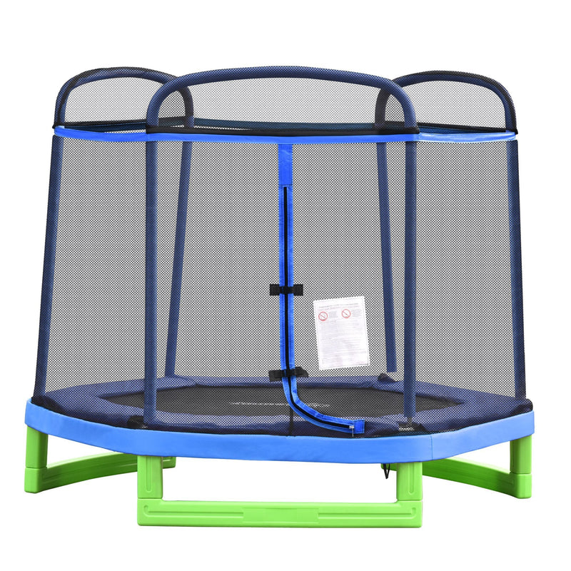 HOMCOM 215 cm Kids Trampoline Indoor Bouncer Jumper w/ Security Enclosure Net Spring Gym Play Children for 3-12 Years Old Blue