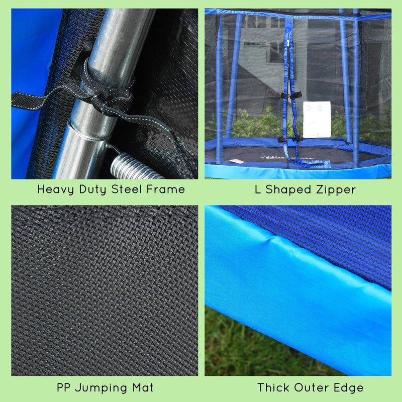 HOMCOM 215 cm Kids Trampoline Indoor Bouncer Jumper w/ Security Enclosure Net Spring Gym Play Children for 3-12 Years Old Blue