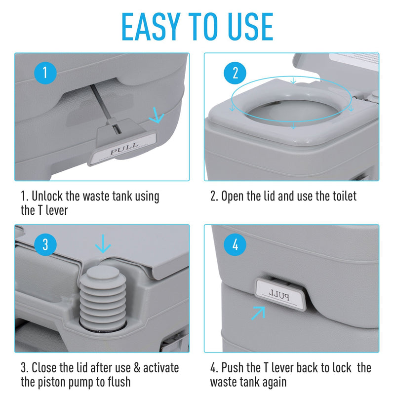 Go Outdoors Portable Camping Toilet - Grey, Lightweight & Mobile Travel Chemical Toilet