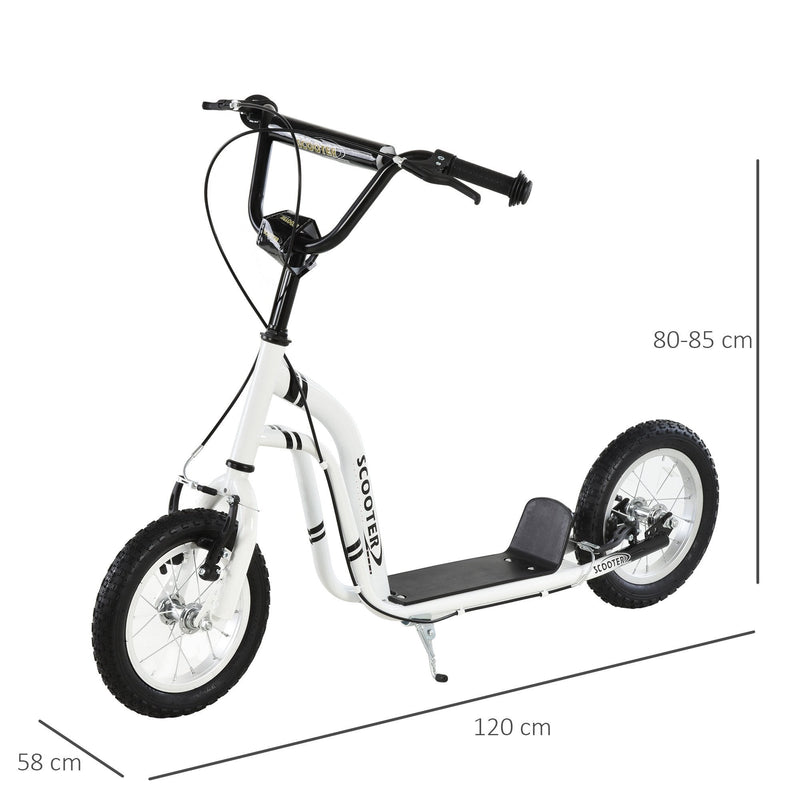 HOMCOM Youth Scooter Front and Rear Caliper Dual Brakes 12-Inch Inflatable Front Wheel Ride On Toy For Age 5+ Kick