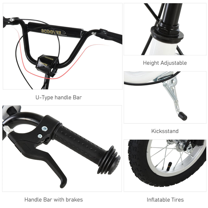 HOMCOM Youth Scooter Front and Rear Caliper Dual Brakes 12-Inch Inflatable Front Wheel Ride On Toy For Age 5+ Kick