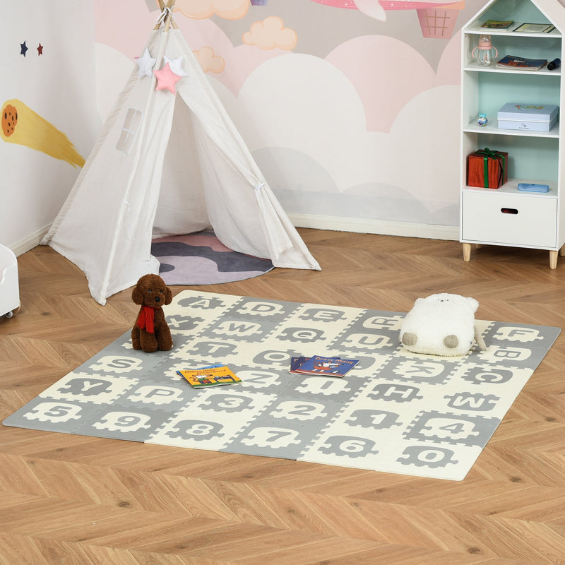 HOMCOM Kids Foam Puzzle Floor Tiles Baby Toddler Educational Play Mat 36 Pcs with Letters and Numbers Anti-slip Crawling Learning