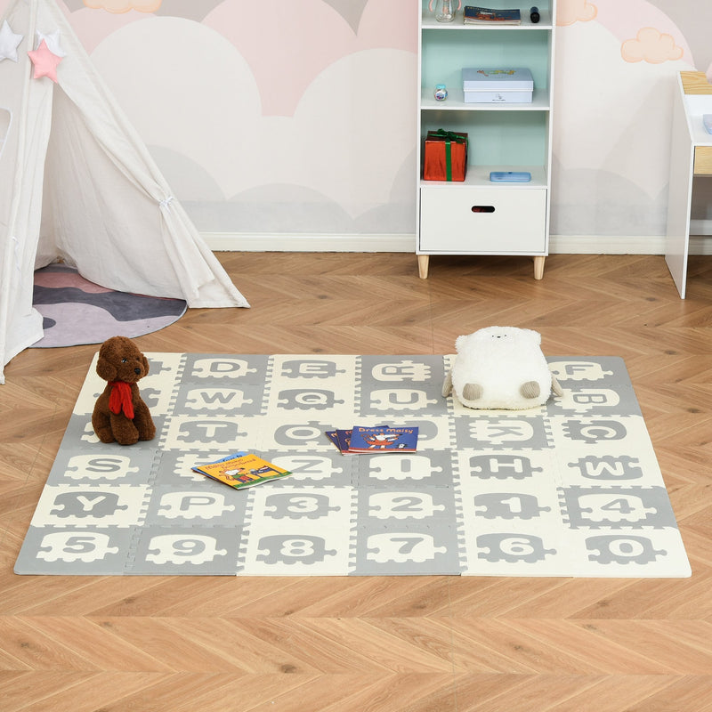 HOMCOM Kids Foam Puzzle Floor Tiles Baby Toddler Educational Play Mat 36 Pcs with Letters and Numbers Anti-slip Crawling Learning