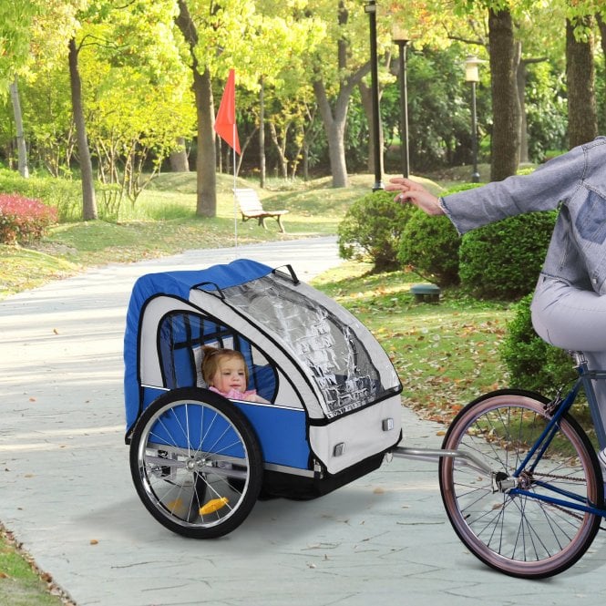 Trailer for Kids Steel Frame Children's 2-Seater Bicycle Trailer Blue