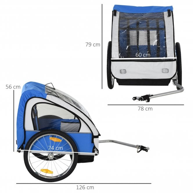 Trailer for Kids Steel Frame Children's 2-Seater Bicycle Trailer Blue