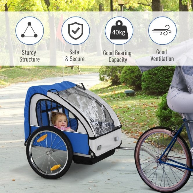 Trailer for Kids Steel Frame Children's 2-Seater Bicycle Trailer Blue