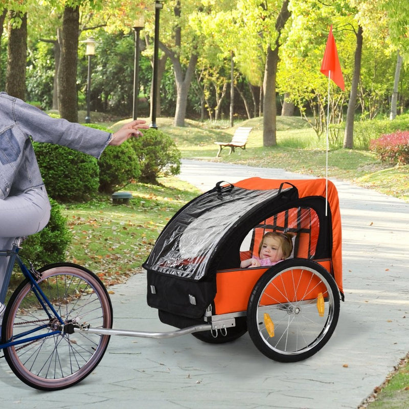 Trailer for Kids Steel Frame Children's 2-Seater Bike Trailer - Orange