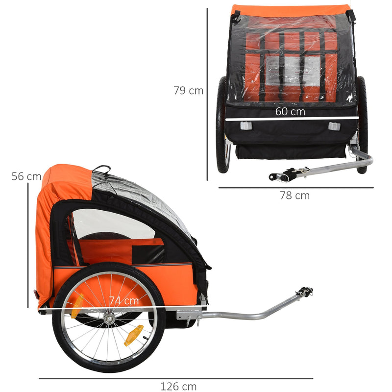 Trailer for Kids Steel Frame Children's 2-Seater Bike Trailer - Orange