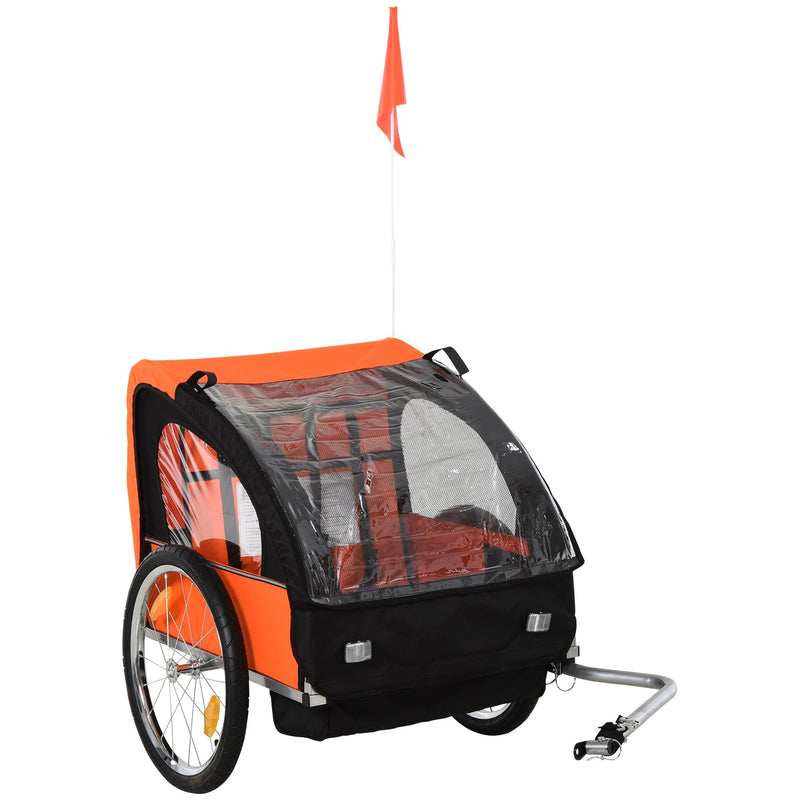 Trailer for Kids Steel Frame Children's 2-Seater Bike Trailer - Orange