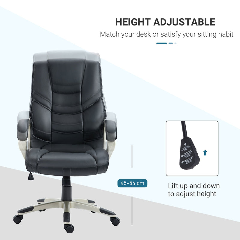 High Back PU Leather Office Chair Computer Swivel Adjustable Business Executive Chairs-Black