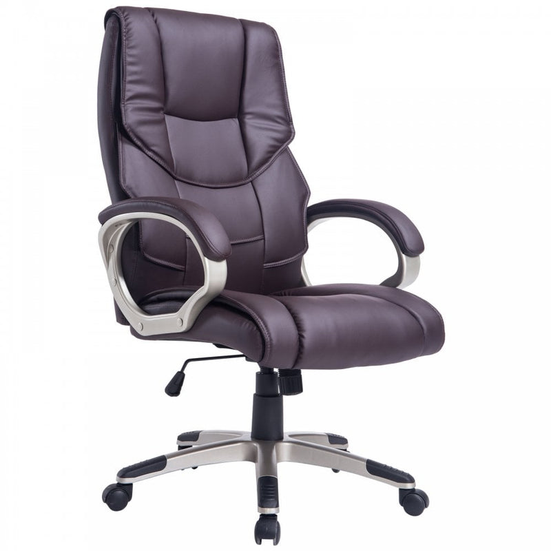 High Back PU Leather Office Chair Swivel Executive Seat Ergonomic W/Adjustable Height-Brown