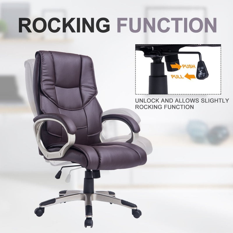 High Back PU Leather Office Chair Swivel Executive Seat Ergonomic W/Adjustable Height-Brown