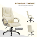 Office Chair High Back Swivel Leather Adjustable Computer Chair-Cream