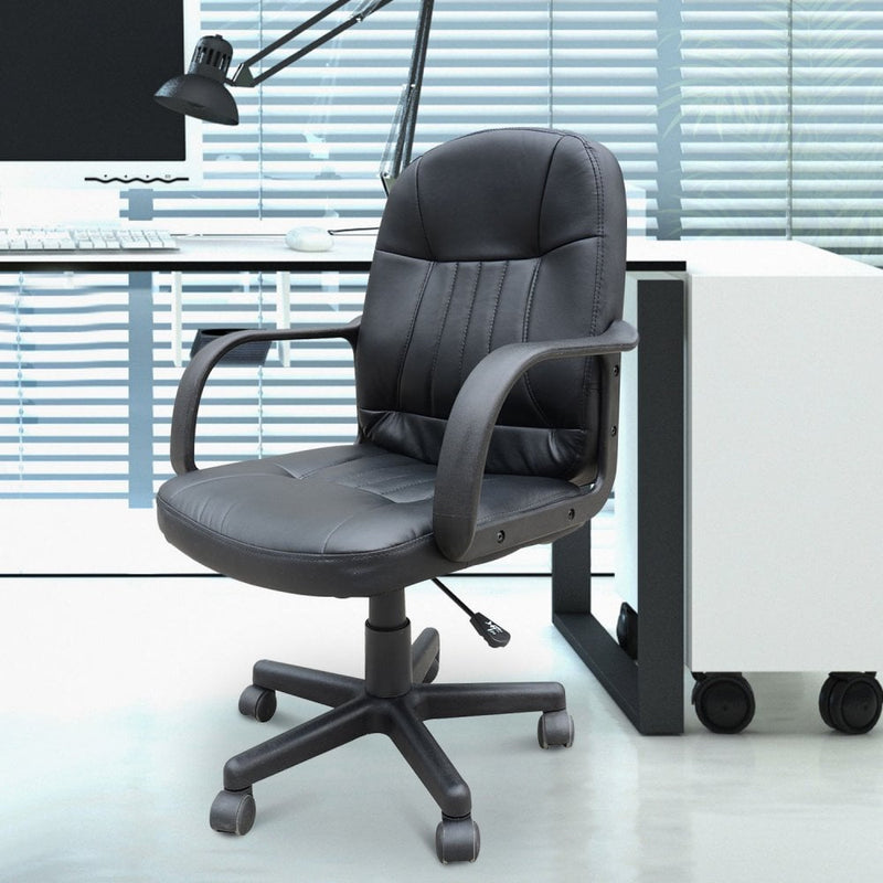 Swivel PU Leather Office High Back Mesh Seat Armchair Executive Computer Desk Furniture-Black