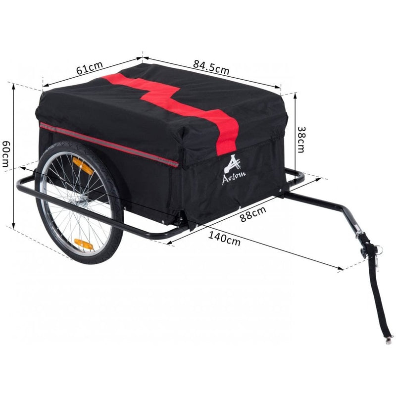 Bike Trailer Folding Cargo in Steel Frame Extra Bicycle Storage Carrier W/Removable Cover & Hitch-Red/Black