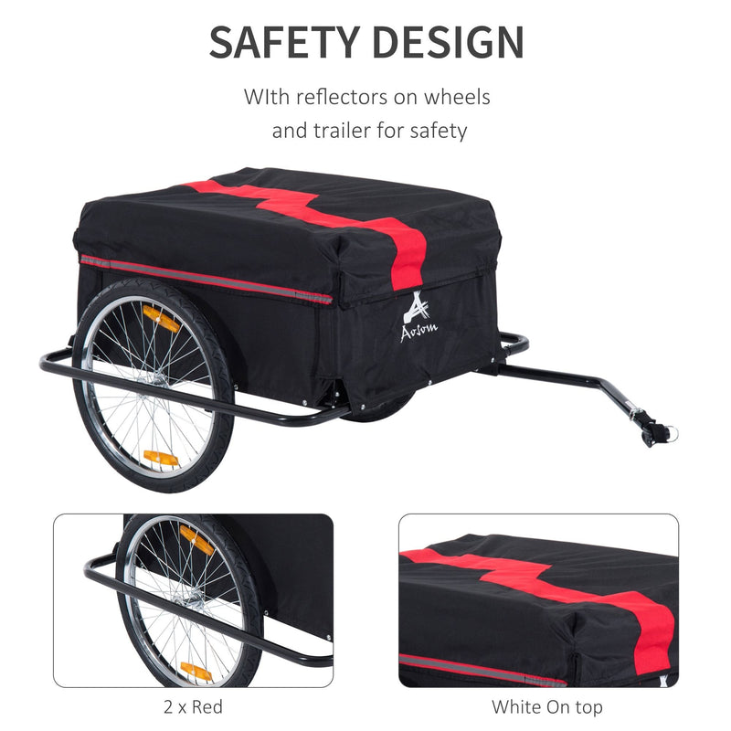 Bike Trailer Folding Cargo in Steel Frame Extra Bicycle Storage Carrier W/Removable Cover & Hitch-Red/Black