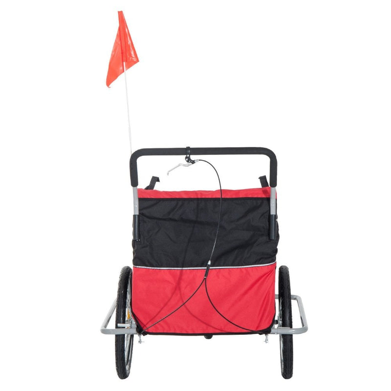 HOMCOM Collapsible Bike Trailer 2-Seater Child Stroller Baby Jogger with Pivot Wheel-Red