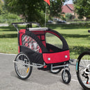 Child Cycle Trailer 2 Seater Black and Red 2 in 1 Multifunctional Bicycle Carrier Baby Stroller Jogger Kit Steel Frame