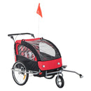 Child Cycle Trailer 2 Seater Black and Red 2 in 1 Multifunctional Bicycle Carrier Baby Stroller Jogger Kit Steel Frame