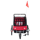Child Cycle Trailer 2 Seater Black and Red 2 in 1 Multifunctional Bicycle Carrier Baby Stroller Jogger Kit Steel Frame