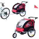 Child Cycle Trailer 2 Seater Black and Red 2 in 1 Multifunctional Bicycle Carrier Baby Stroller Jogger Kit Steel Frame