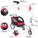 Child Cycle Trailer 2 Seater Black and Red 2 in 1 Multifunctional Bicycle Carrier Baby Stroller Jogger Kit Steel Frame