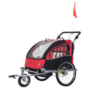 Child Cycle Trailer 2 Seater Black and Red 2 in 1 Multifunctional Bicycle Carrier Baby Stroller Jogger Kit Steel Frame