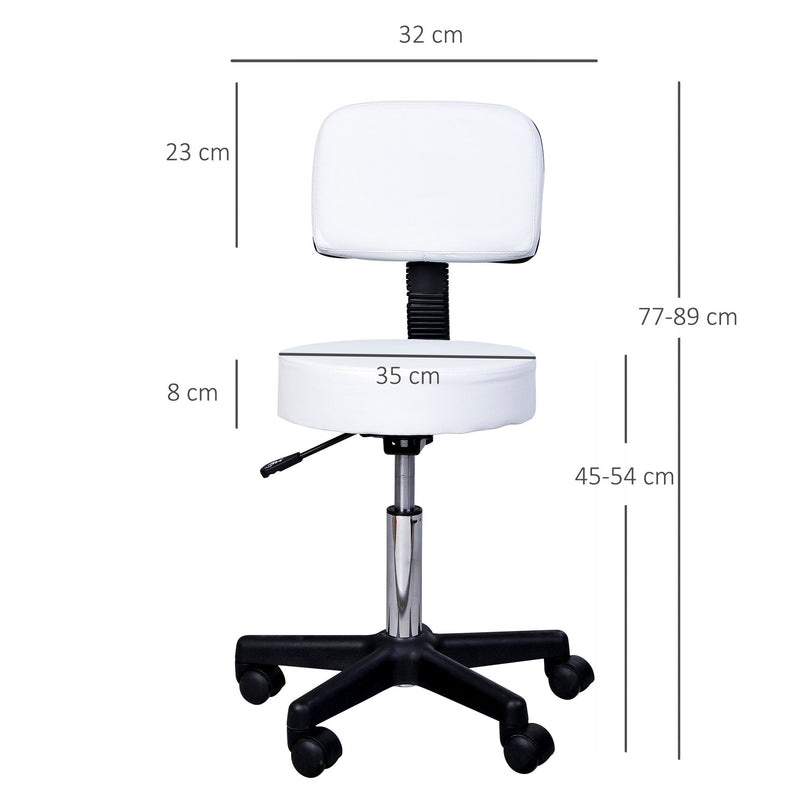 HOMCOM Salon Spa Swivel Chair Stool in White Adjustable 5 Wheels Gas Lift Study Chair