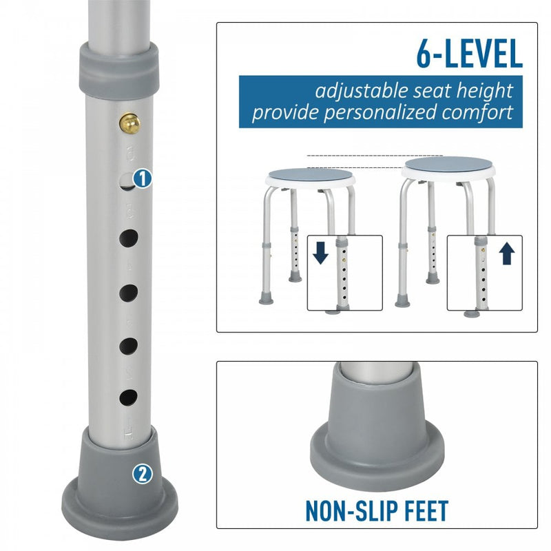 HOMCOM 360 Swivel Seat Bath Shower Stool Adjustable Height w/ Aluminium Frame Non-Slip Feet Chair Safe Support Home Assistance