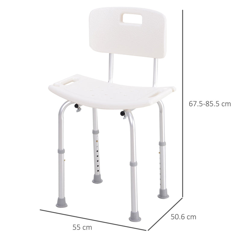 HOMCOM Adjustable Non-Slip Shower and Bath Chair, 55Wx50.6Dx67.5-85.5H cm-Cream White