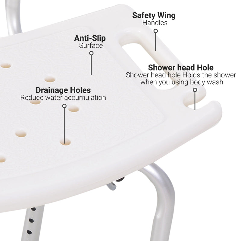 HOMCOM Adjustable Non-Slip Shower and Bath Chair, 55Wx50.6Dx67.5-85.5H cm-Cream White