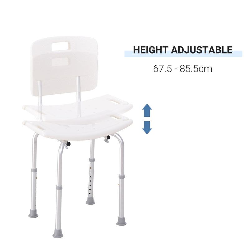 HOMCOM Adjustable Non-Slip Shower and Bath Chair, 55Wx50.6Dx67.5-85.5H cm-Cream White