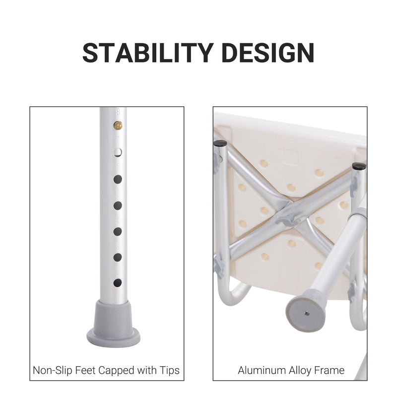 HOMCOM Adjustable Non-Slip Shower and Bath Chair, 55Wx50.6Dx67.5-85.5H cm-Cream White