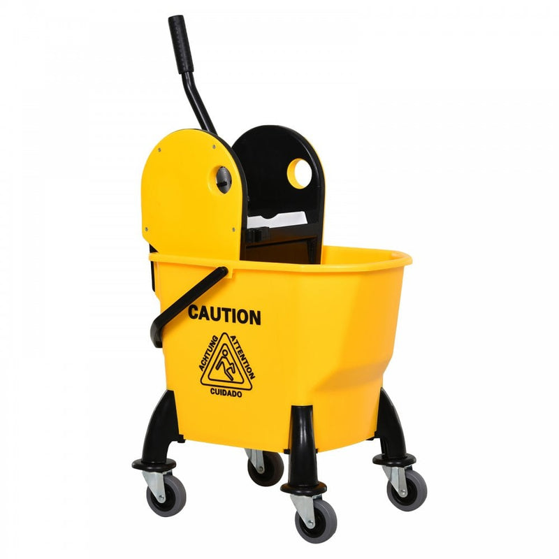 HOMCOM Commercial Plastic Mop Bucket & Water Wringer - Yellow 26L