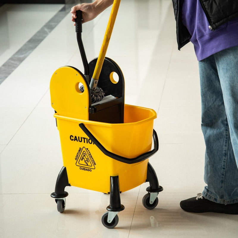 HOMCOM Commercial Plastic Mop Bucket & Water Wringer - Yellow 26L