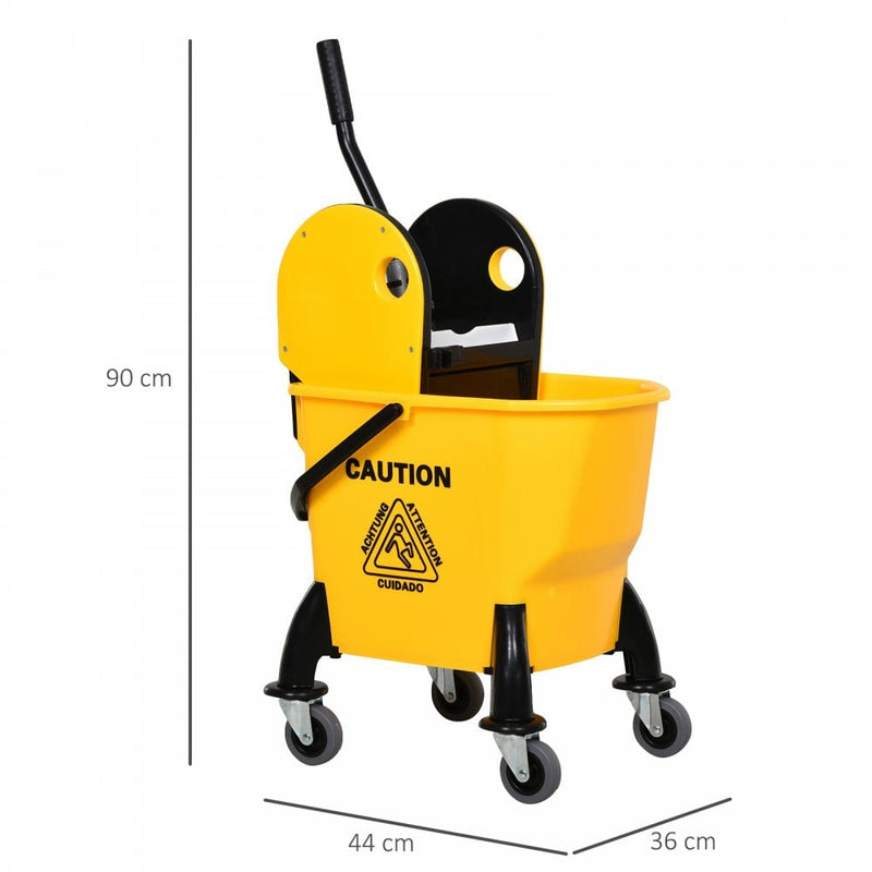 HOMCOM Commercial Plastic Mop Bucket & Water Wringer - Yellow 26L