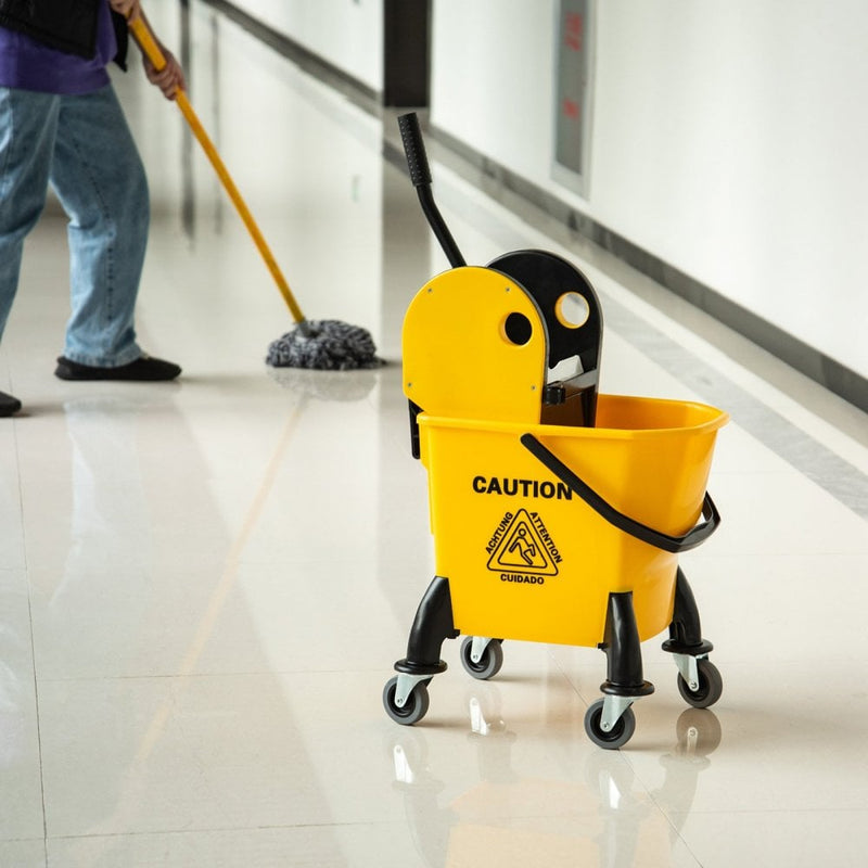 HOMCOM Commercial Plastic Mop Bucket & Water Wringer - Yellow 26L