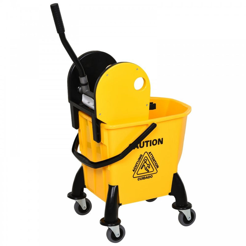 HOMCOM Commercial Plastic Mop Bucket & Water Wringer - Yellow 26L