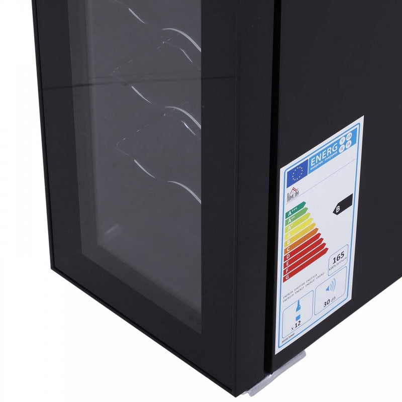 HOMCOM 12 Bottle Wine Cooler Mini Bar Refrigerator 11-18°C Adjustable Temperature Touch Control Led Lights Sleek Stylish Suitable for Home Bar Party Black