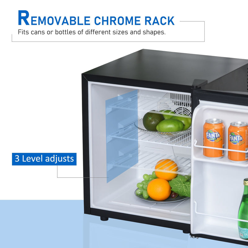 HOMCOM Freestanding Beverage Fridge and Cooler with Movable Chrome Rack Extra Storage Shelf, Hold up to 40 Cans, for Beer Soda Water Cola, Home Office, Black and Silver Can Cola