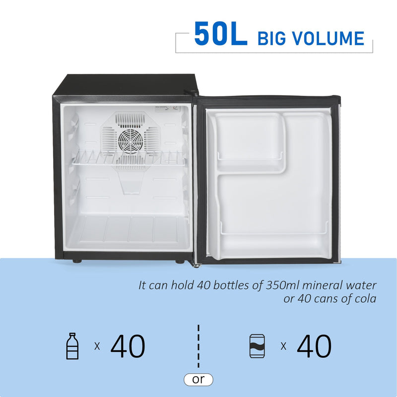 HOMCOM Freestanding Beverage Fridge and Cooler with Movable Chrome Rack Extra Storage Shelf, Hold up to 40 Cans, for Beer Soda Water Cola, Home Office, Black and Silver Can Cola