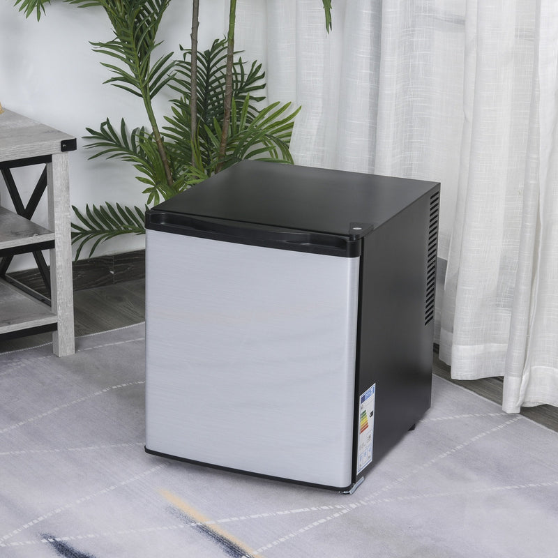 HOMCOM Freestanding Beverage Fridge and Cooler with Movable Chrome Rack Extra Storage Shelf, Hold up to 40 Cans, for Beer Soda Water Cola, Home Office, Black and Silver Can Cola
