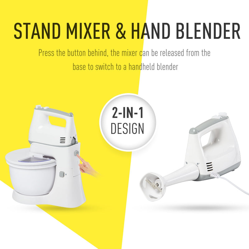 HOMCOM Electric Stand and Hand Blender with 6 Speed, Electric Hand Whisk, 3.4 Litre Mixing Bowl,
