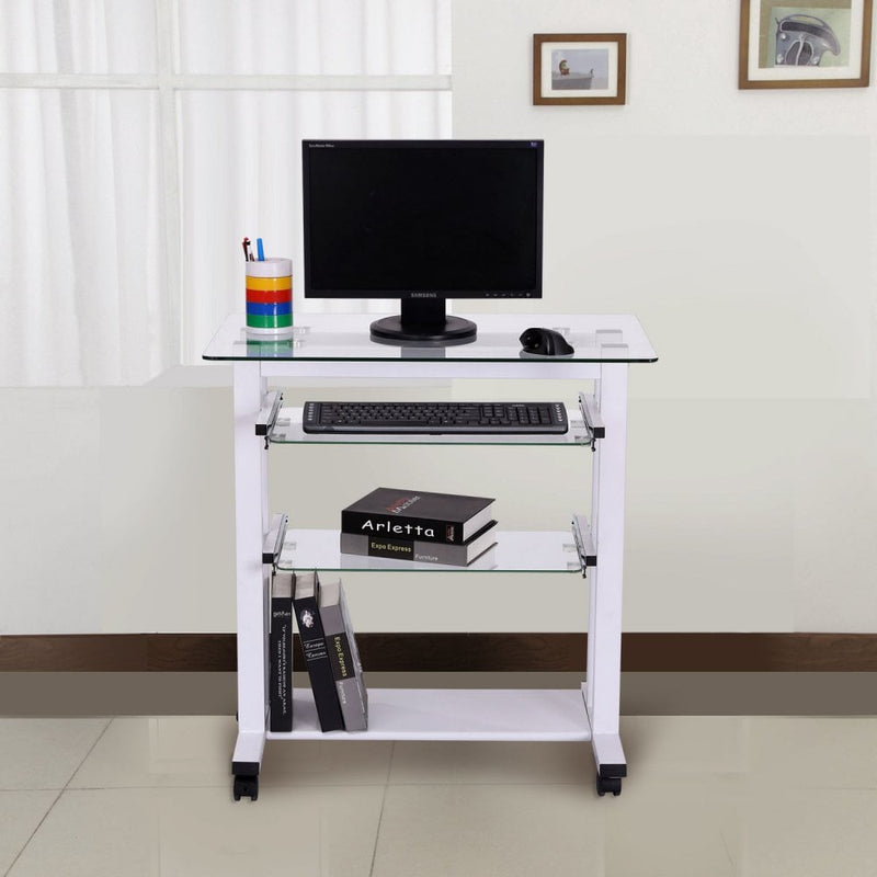 Workstation Computer Laptop Desk Writing Table W/Wheels-White