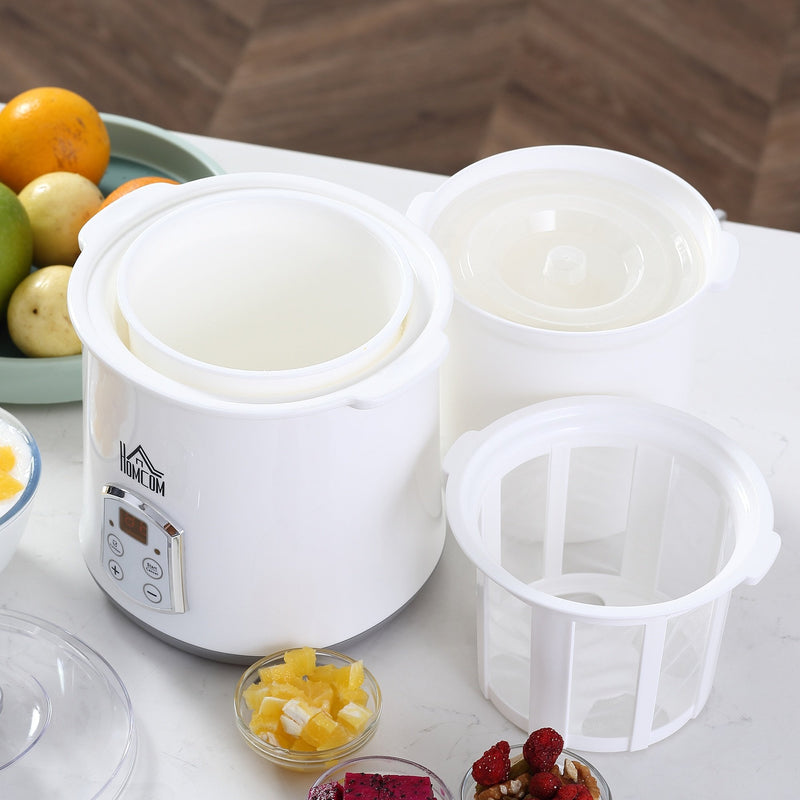 HOMCOM Yoghurt Maker 3 in 1 with Strainer, Multifunctional Yogurt Machine with Digital Display, Timer for Greek Yoghurt, Rice Wine Strainer