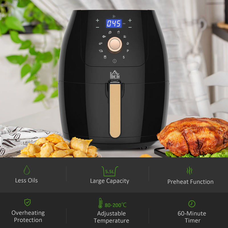 HOMCOM Air Fryer 5.5L 1700w - Black with Rose Gold