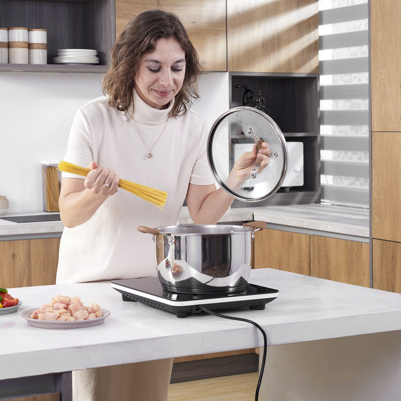 HOMCOM Portable Induction Hob Induction Cooker 2000W Single Hot Plate Electric Cooktop with 8 Power & Temperature Levels 4H Timer Child Lock Sensor Touch LED Display Ceramic Glass Panel Temp