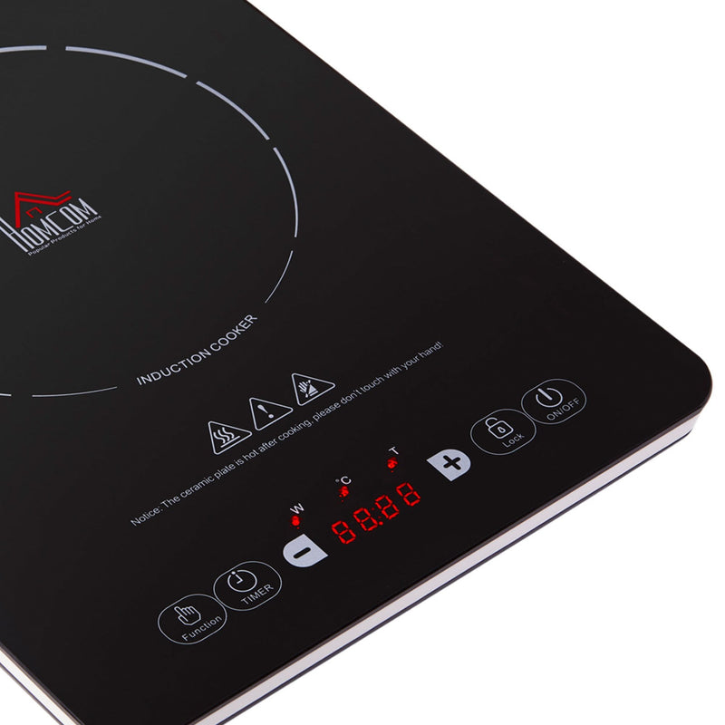 HOMCOM Portable Induction Hob Induction Cooker 2000W Single Hot Plate Electric Cooktop with 8 Power & Temperature Levels 4H Timer Child Lock Sensor Touch LED Display Ceramic Glass Panel Temp